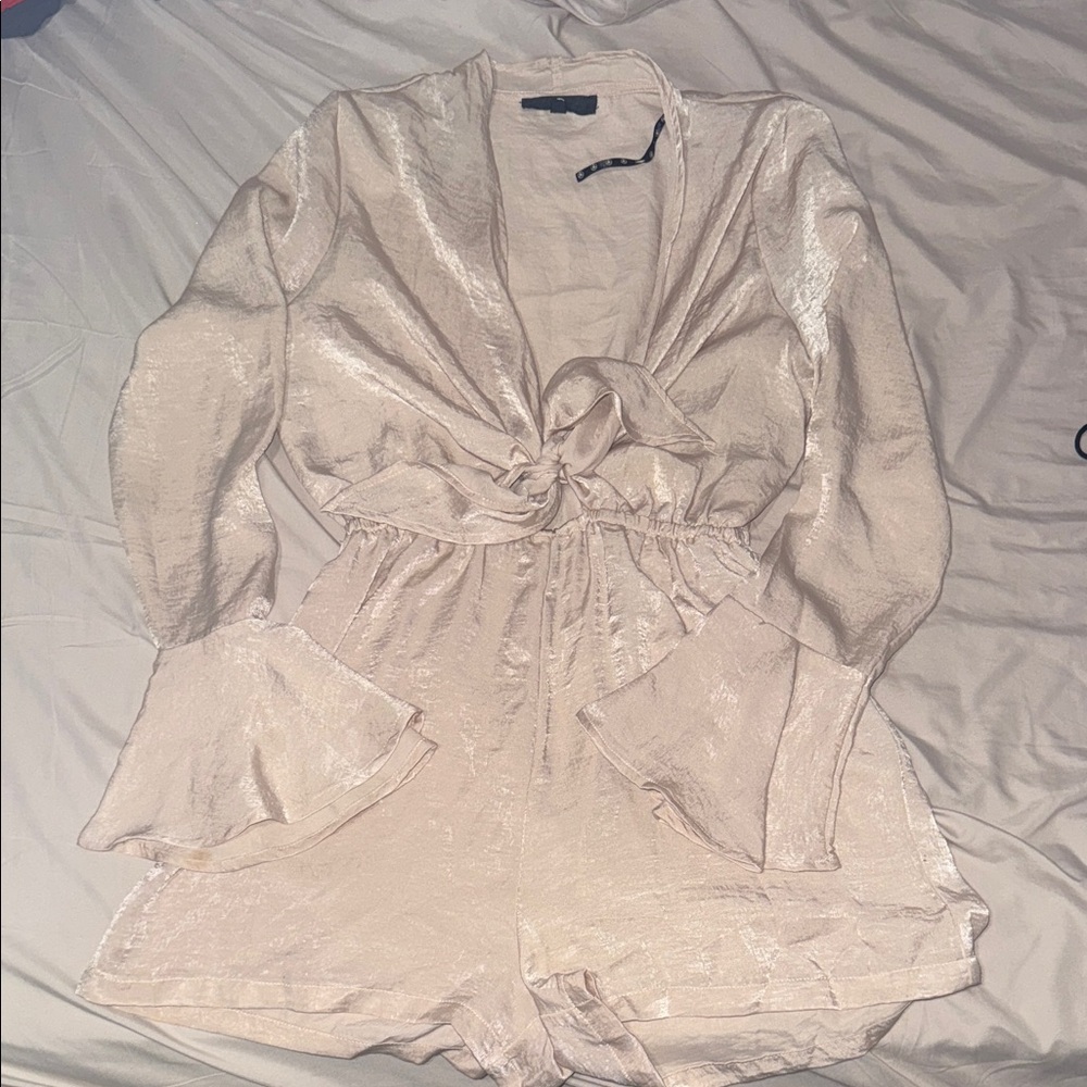 Elegant Cream Tie-Front Romper